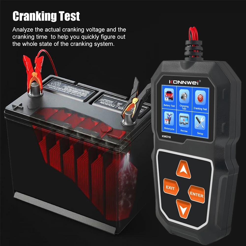 

KONNWEI тестер автомобильного аккумулятора KW218 6 В 12 В мотоциклетный автоматический анализатор 100-2000CCA автомобильный Moto Cranking зарядный инструмент PK KW510
