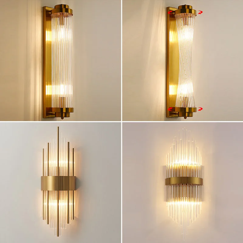 Rechargeable battery Wall Lamp Wiring Free Crystal Wall Lamp Light Luxury Modern for Living Room Golden Led Wall Sconce Lamp E14