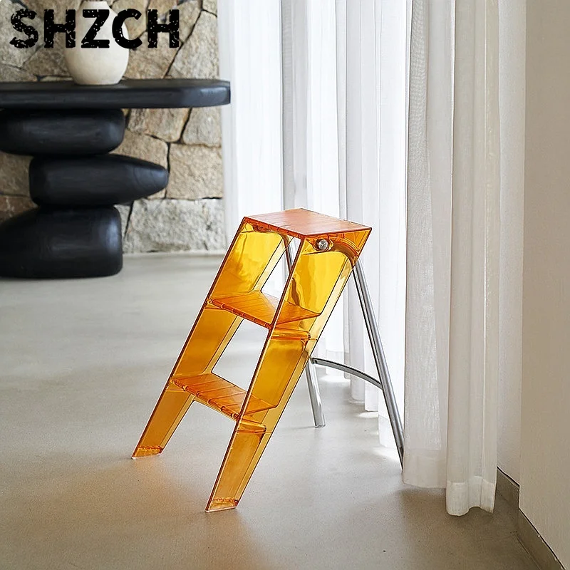 Folding Acrylic Transparent Household Plastic Stepladder Thickened Three Step Ladder