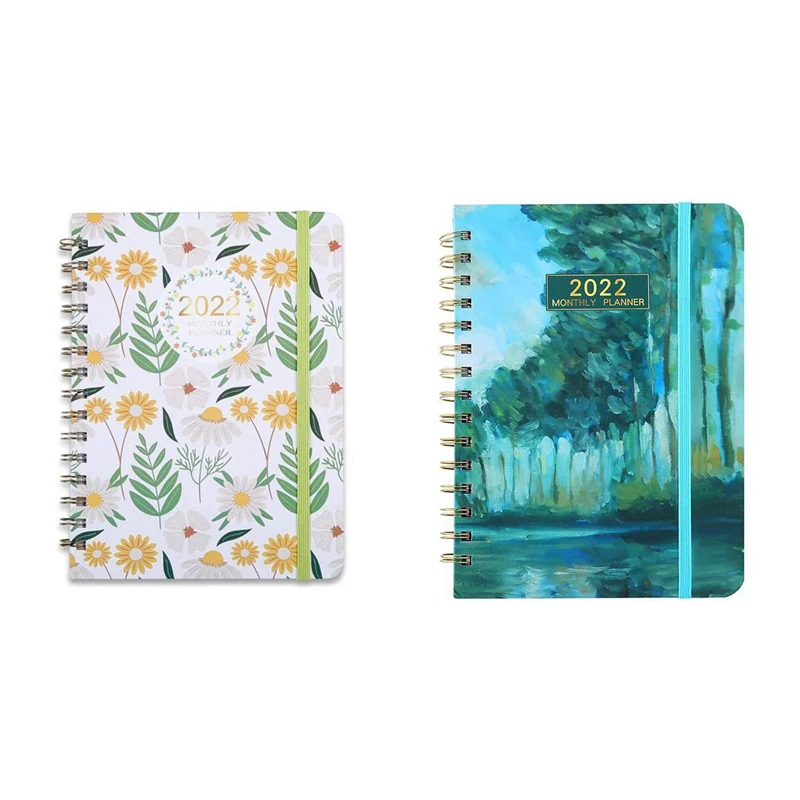 Planer miesięczny - notatnik A5 z planerem tygodniowym i miesięcznym z zakładkami miesięcznymi, elastycznym zamknięciem i wewnętrzną kieszenią