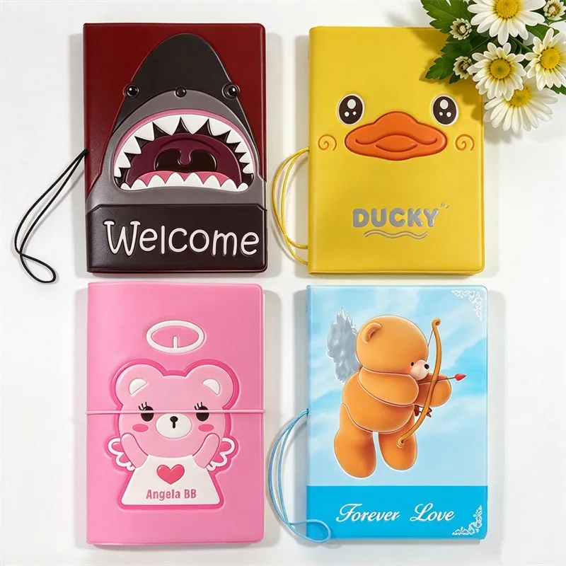 Cartoon Shark Duck Embossed Passport Holder Cute Bear Print ID Card Cover Travel Ticket Passport Case Women's Travel Accessories