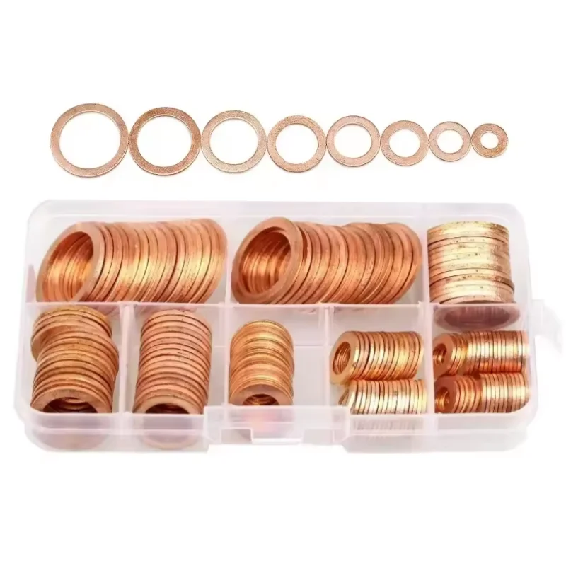 150PCS Copper Washer Gasket Nut And Bolt Set - Flat Ring Seal Kit for Sump Plugs Washers M6/M8/M10/M12/M14/M16/M18/M20