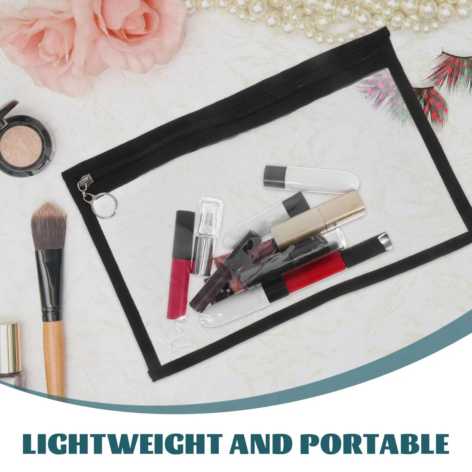 5Pcs Clear PVC Pencil Case Transparent Zipper Pouch Small Reusable Organizer Bags for Stationery Travel Makeup School Supplies