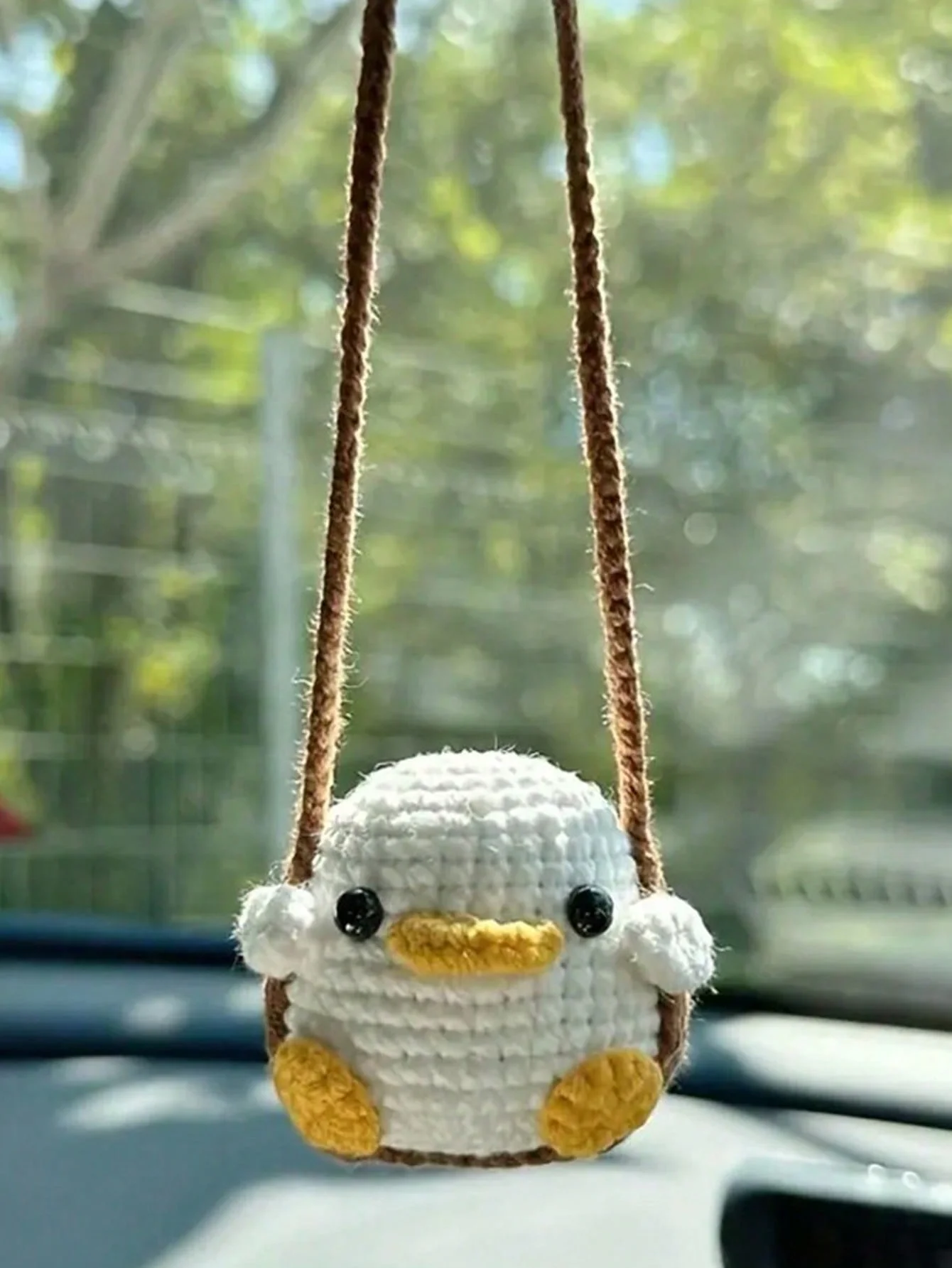 귀여운 수제 크로셰 동물 자동차 펜던트 – 자동차 백미러 장식 펜던트, 귀여운 오리 새끼 그네 디자인 및 개구리 디자인, 부드러운 소재