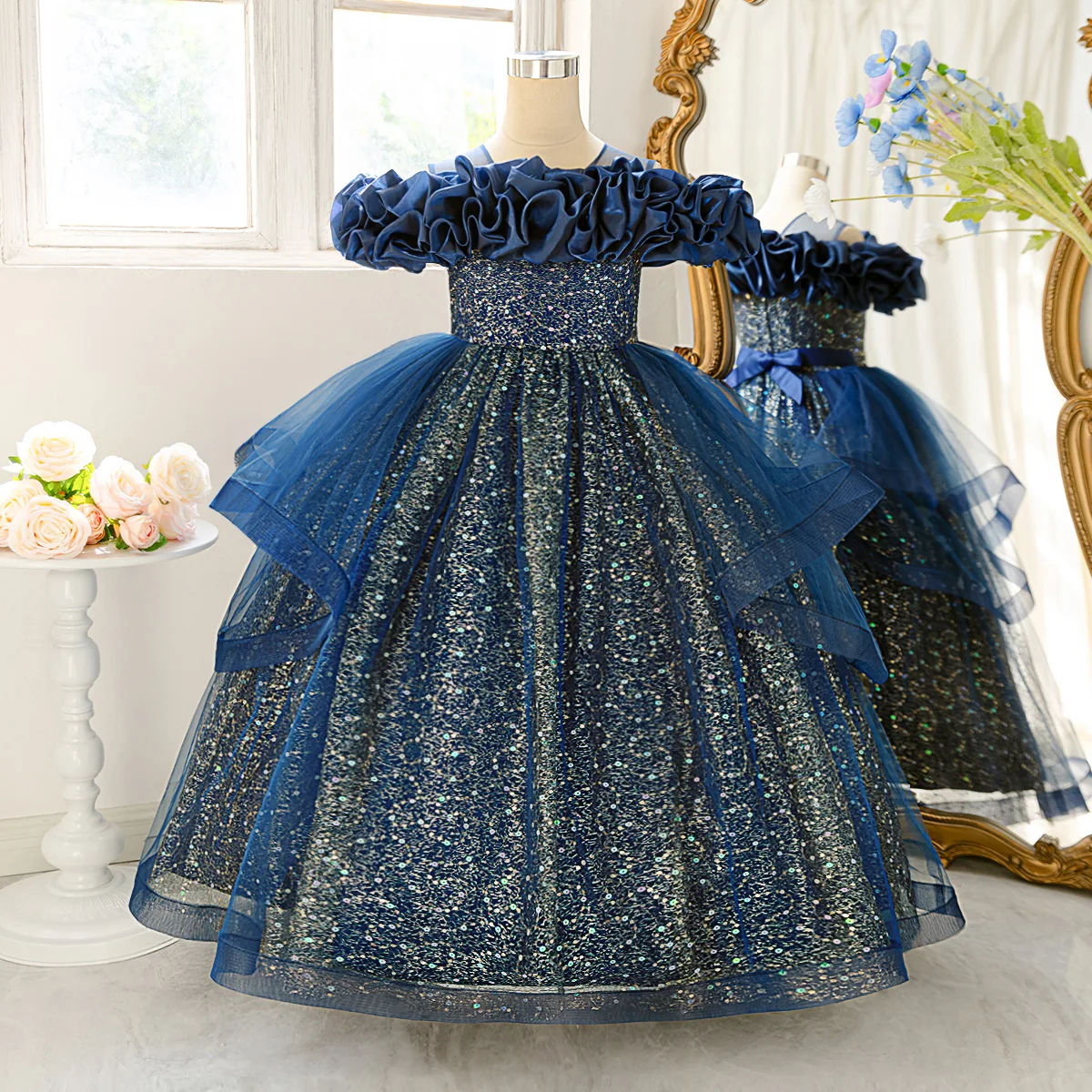 أزياء زهرة حزب وصيفة الشرف فتاة فساتين عيد الميلاد زي أنيق الزفاف فستان الأميرة فتاة أول بالتواصل ثوب عيد ميلاد