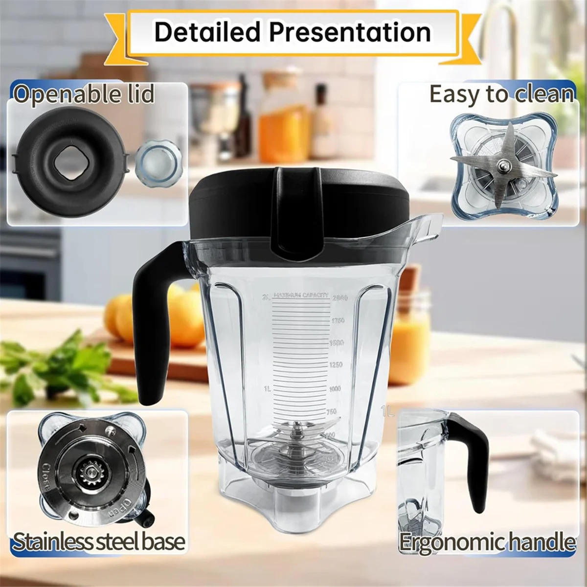 Untuk Teko Blender 64Oz Pengganti Profil Rendah untuk Cangkir Toples Kontainer 750 5300 dengan Tutup &