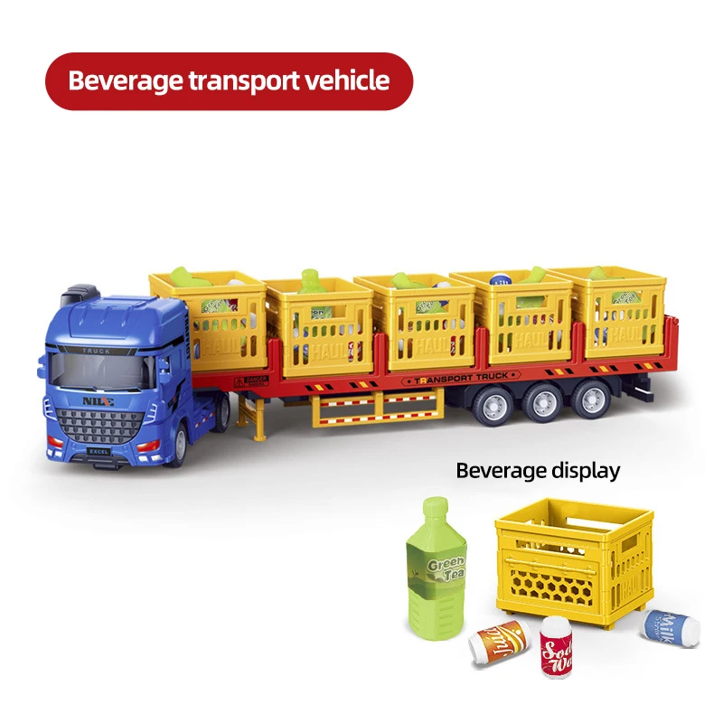 Alloy Diecast Truck Transport Trailer Collection Car Freight Roadblock Flat Board Truck Baby Large Car Model Children's Gift