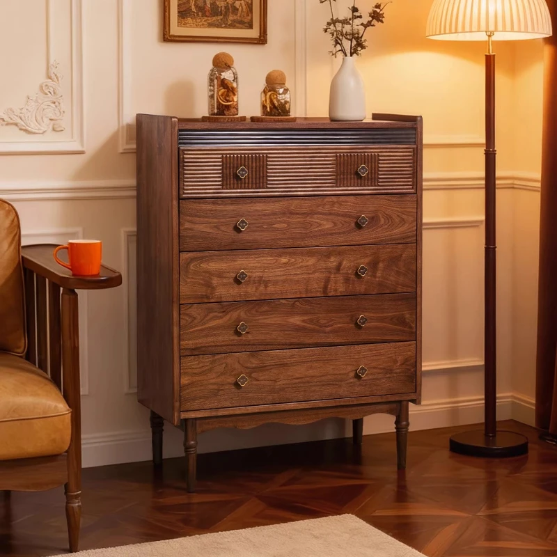 

North American black walnut solid wood chest of drawers American home locker storage cabinet retro bedroom bedside cabinet drawe
