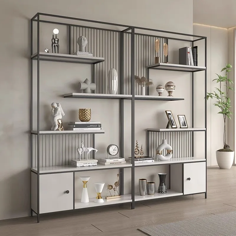 Company Products Display Shelf Floor Bookshelf Living Room Shelf Simple Office Wrought Iron Shelf Partition