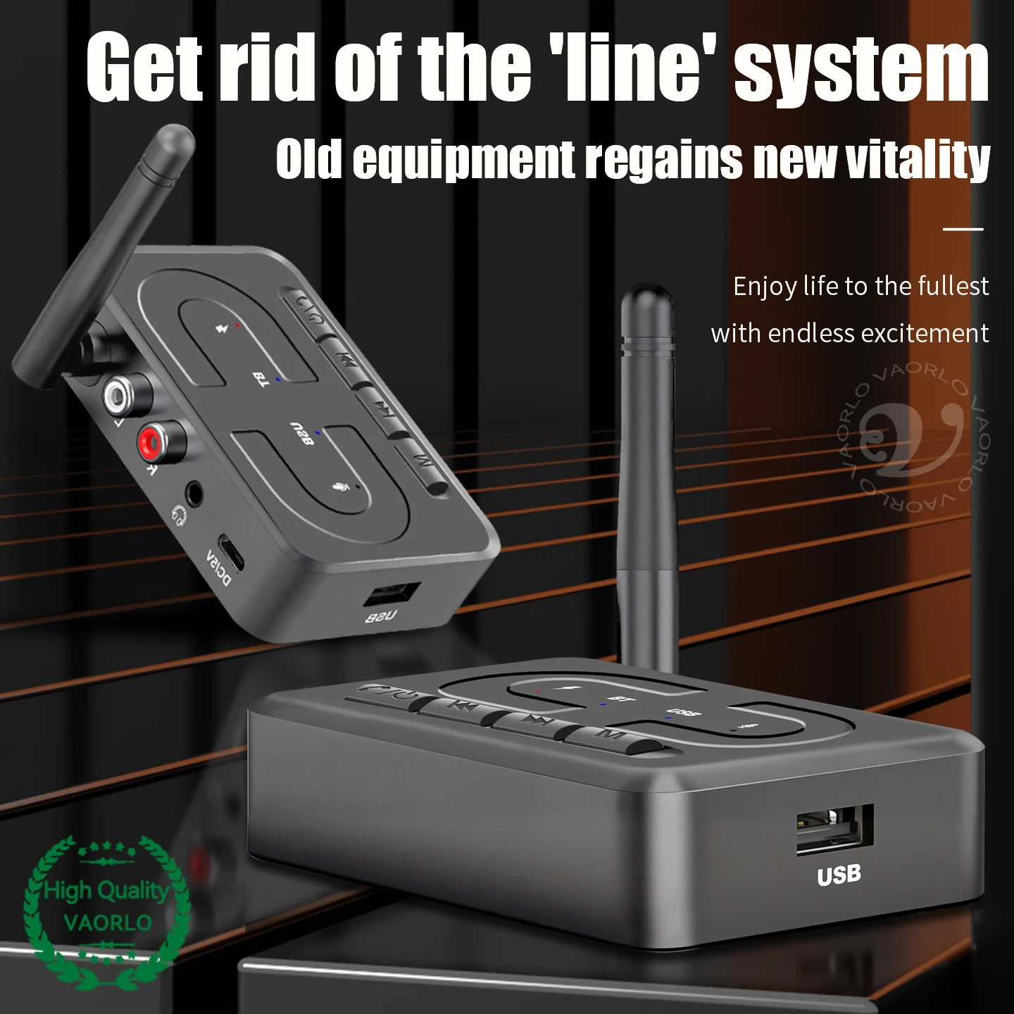 VAORLO Bluetooth 6.0 Audio Receiver 3.5mm AUX RCA With Mic HIFI Stereo Wireless Adapter Support USB U-Disk For Car Speaker Amp