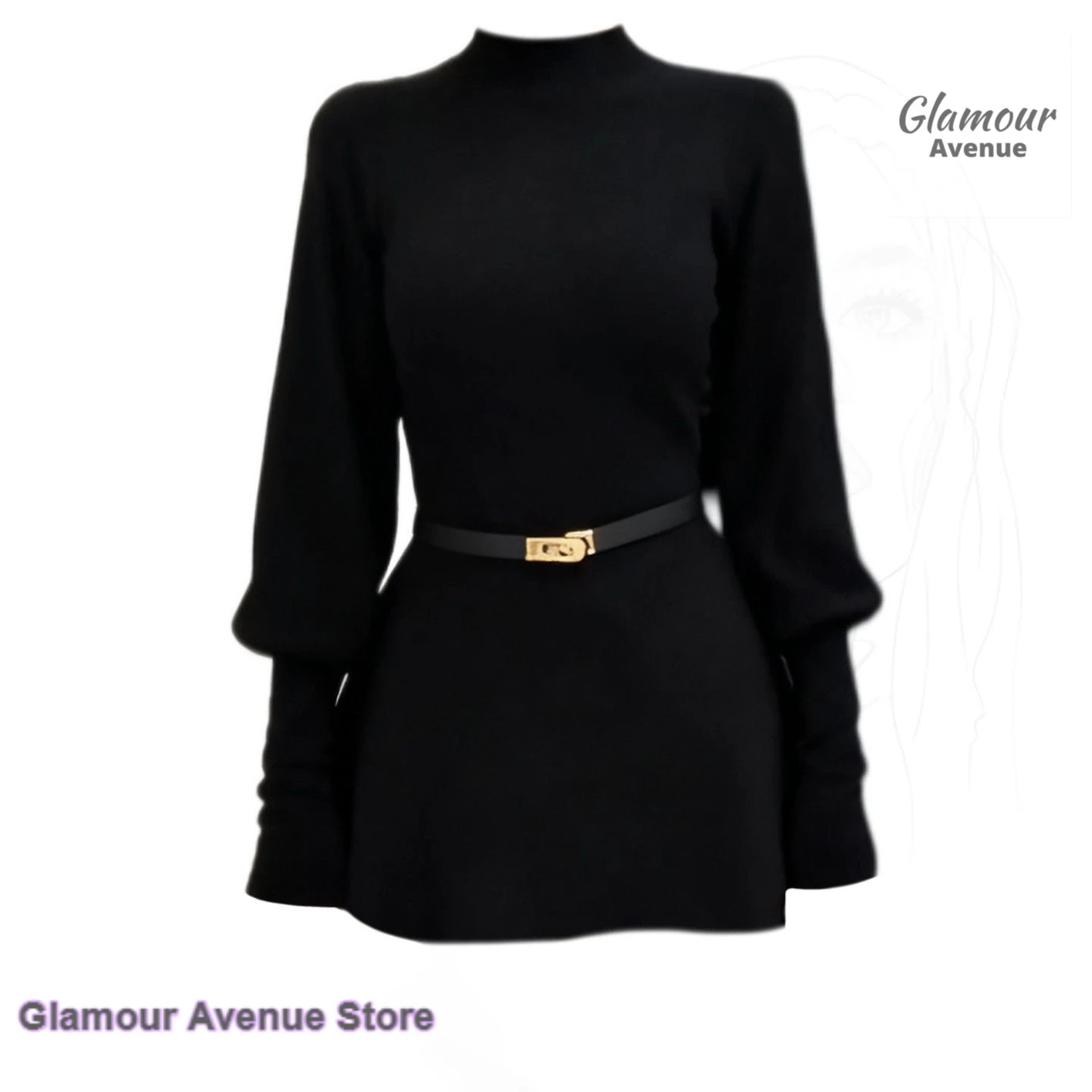 Camiseta de manga larga con cintura negra y manga acampanada de cuello alto estilo Hepburn francés, blusa ajustada a la moda de otoño e invierno para mujer.