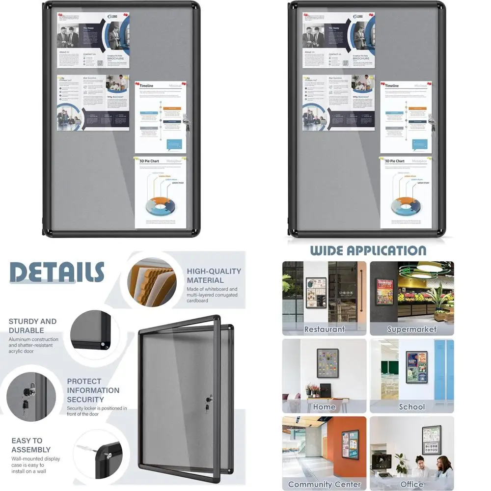 Quadro de Avisos de Feltro Seguro 36x24 Polegadas com Moldura de Alumínio Preta para Uso em Escritório, Escola e Casa