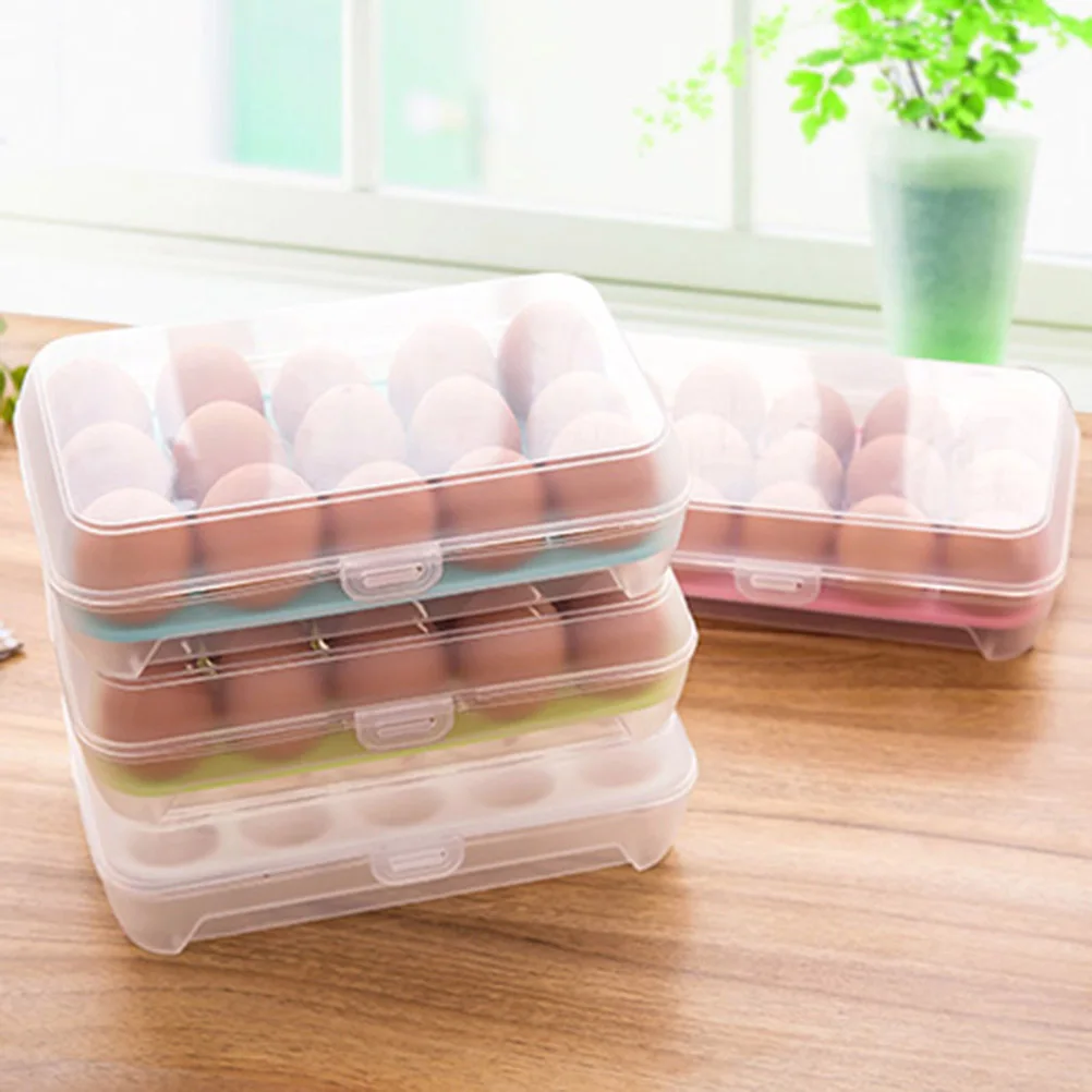 

2pcs 15 Grids Transparent Plastic Eggs Storage Box Anti-collision Egg Holder Container Eggs Case Tray (White)