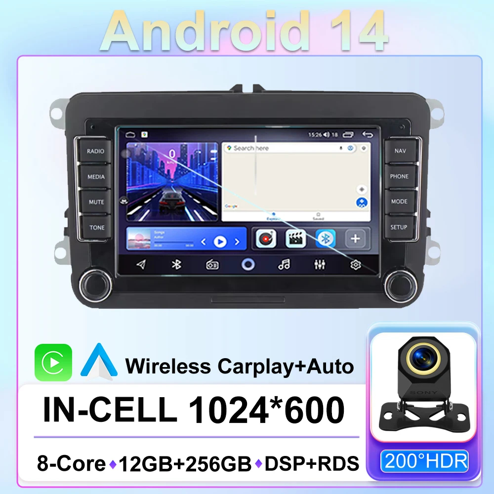 

Android 14 Car Radio For VW Volkswagen Skoda Octavia Golf 5 6 Touran Passat B6 Polo Jetta GPS Navigation Touch Screen Stereo Hea