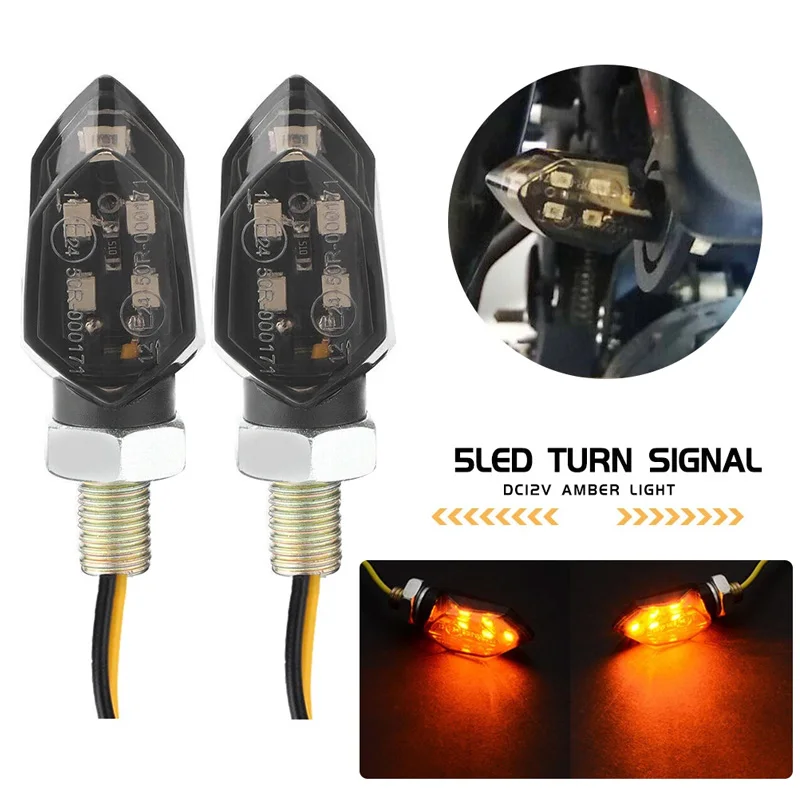 4PCS/set Mini Motorcycle Smoke Lens Turn Signal Light 5LED 12V Amber Blinker Indicator Lamp Motorcycle Turn Signal Lamps