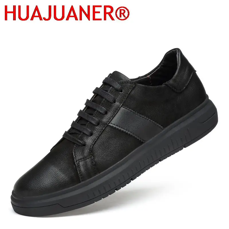 

Men's Shoes Genuine Leather Black Sneakers Lace-Up Fashion Outdoor Walking Shoes Male Comfortable Spring Autumn Shoes Men Flats
