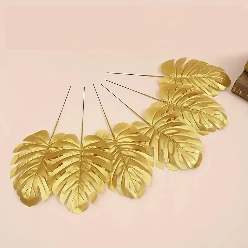 20pcs Artificial golden turtle leaf wedding scene decoration eucalyptus areca maple leaf simulation turtle leaf