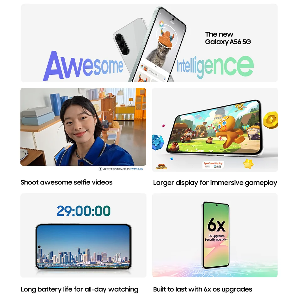 هاتف Samsung Galaxy A56 5G الذكي 128GB 256GB NFC 120 هرتز شاشة Super AMOLED IP67 Exynos 1580 5000mAh