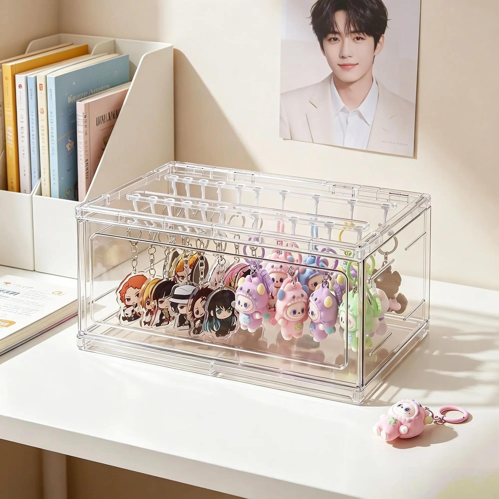 Acrylic Keychain Storage Box Transparent Dustproof Display Case for Celebrity Pendants Dolls Bracelets Jewelry Organizer view 5