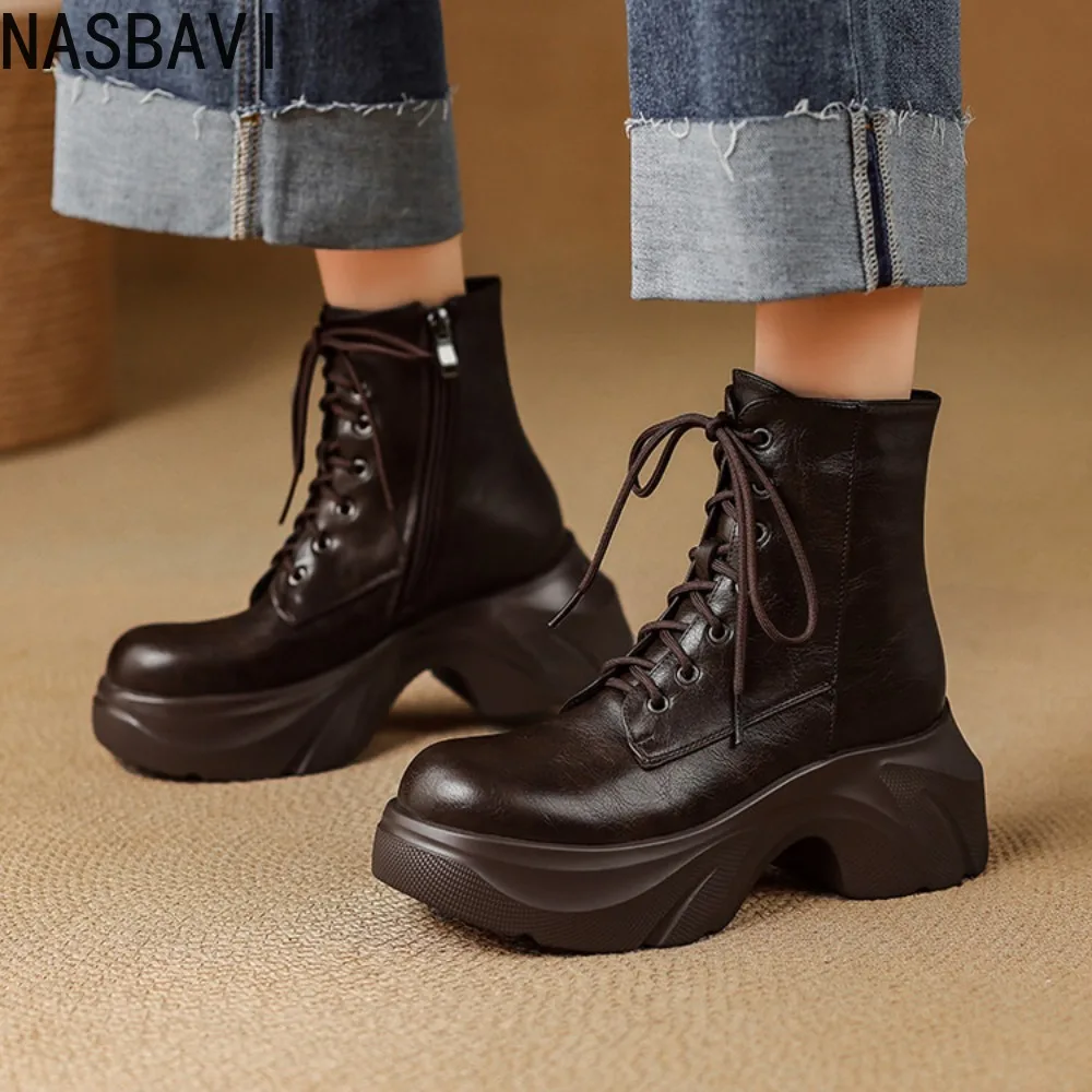 

Autumn Chunky Ankle Boots 2026 New Women's Thick Bottom Winter Platform Short Boots Woman 7.5CM Heels Motorcycle Shoes