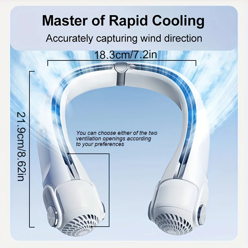 مروحة رقبة USB قابلة لإعادة الشحن نظام توربينات AR بدون أوراق قابلة للتعديل توربو 2400 مللي أمبير في الساعة بطارية مزدوجة الطاقة مبرد شخصي خارجي