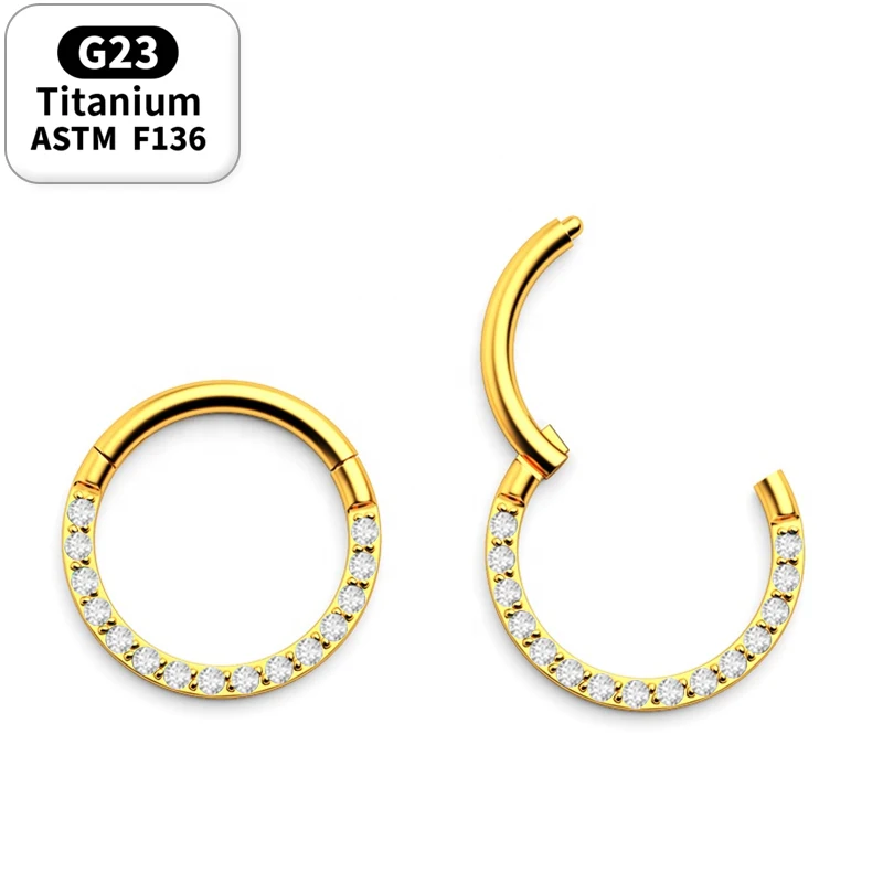 1 Pcs G23 Titanium piercing septum earrings Nose Ring Small Nasal Septum 16 Grams Front Lnlaid Rainbow CZ Hinge