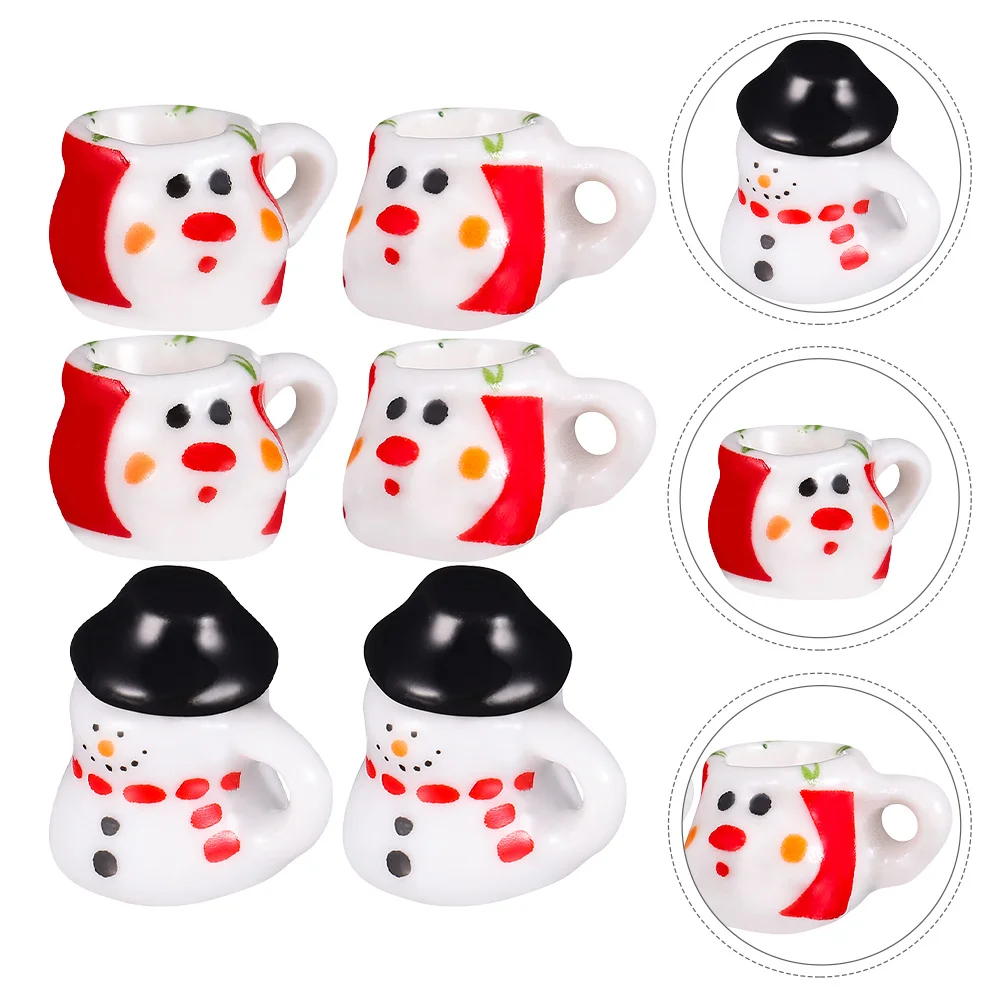 

2 комплекта, миниатюрный керамический чайный сервиз со снеговиком для кукольного домика, ролевые игры, крошечные фарфоровые чайники, кухонные аксессуары, предметы кукольного домика