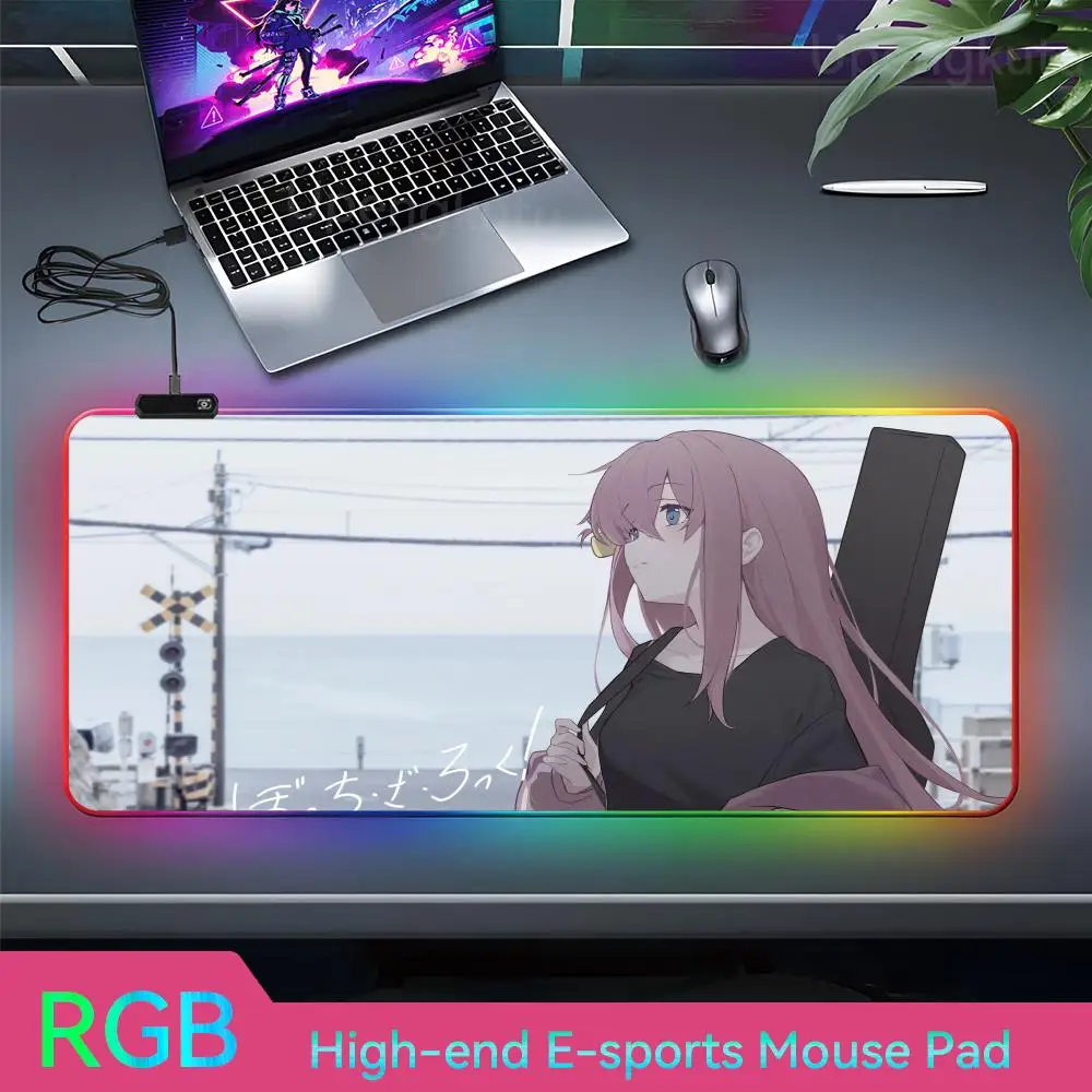 B_bocchi the R_rock Mouse Gaming Mouse Pad Pad Gabinete Pc RGB Rubber Mouse Pad LED Esports Computer Keyboard Pad Lamp Anime Des