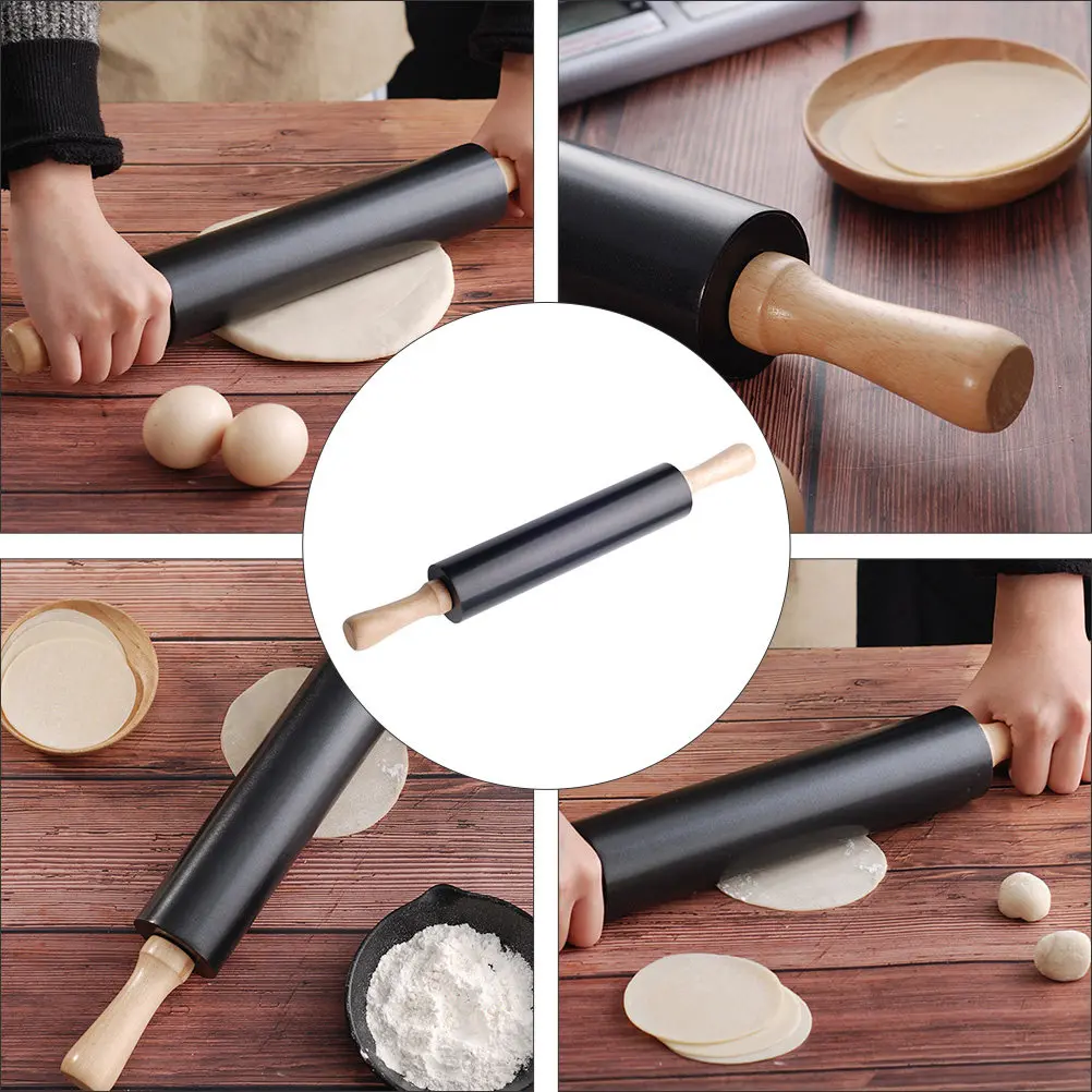 

1Pcs Non-Stick Dough Roller Premium Wood Metal Rolling Pin Smooth Surface for Baking Noodles Wrappers Efficient Cooking Baking