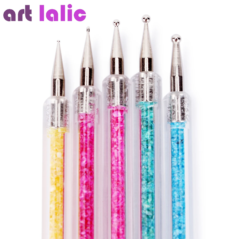 Acrylic Nail Art Dotting Pen, Colorful Shell, Crystal Decoration, Painting Brush, Design Tools, 2 Ways, 5Pcs per Set