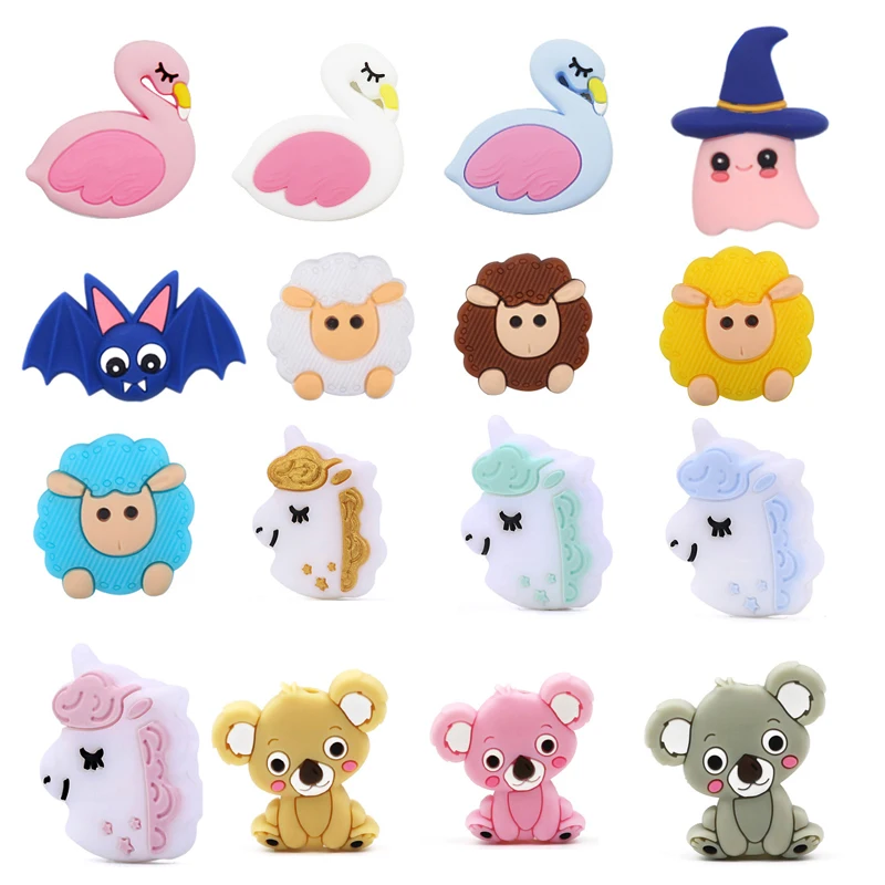 

50Pcs/lot Silicone Beads Cartoon Animals Koala Chewable Silicone Beads Teether Food Grade DIY Pacifier Chain Jewelry Accessories