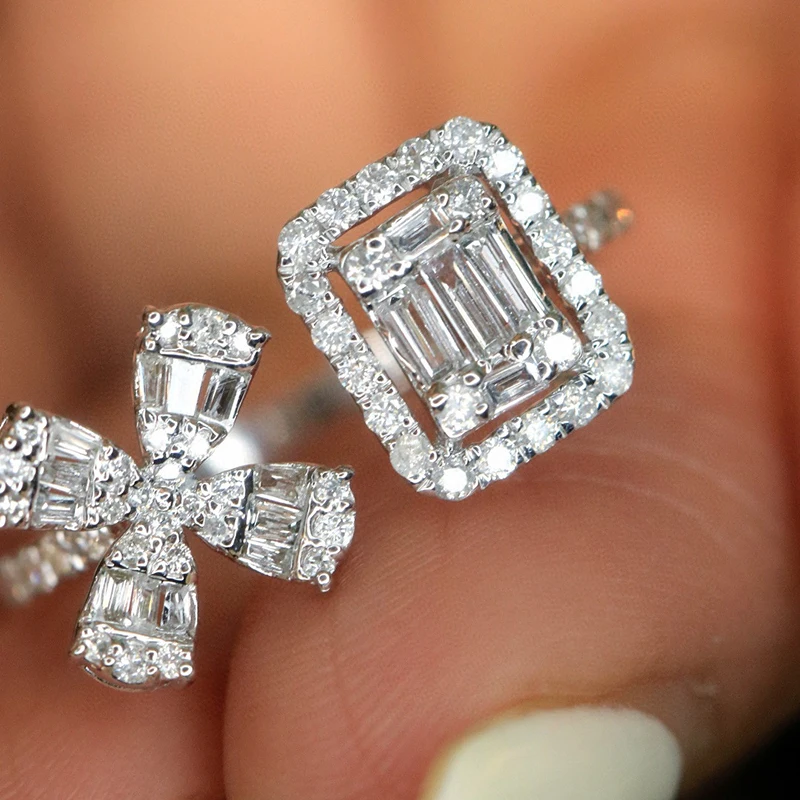 Aazuo مجوهرات فاخرة 18K الذهب الأبيض الماس الطبيعي 0.56ct زهرة مربع المفتوحة خواتم الراقي العصرية كبار حفلة غرامة مجوهرات