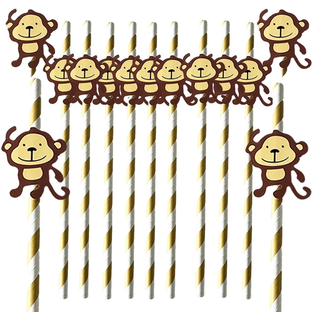 

20Pcs Woodland Animals Jungle Monkey Party Paper Straw Decor Safari Zoo Animal Birthday Party Baby Shower Decorative