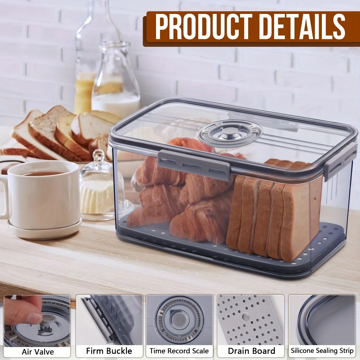 

Leak Proof Reusable Bread Box With Lid for Homemade Bread, Bagel, Donut - Kitchen Organizer & Accessory