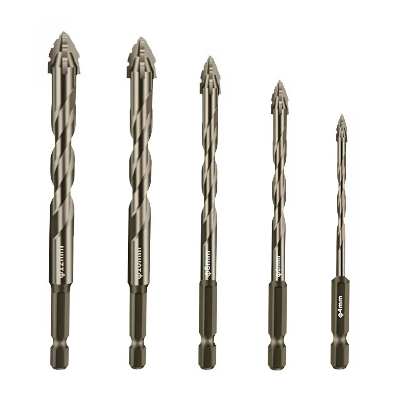 Four-Edged Eccentric Drill Bit Skewed Head Serrated Tile Drill Bit High Hardness Concrete Glass Ceramic Twist Bits Drilling Tool