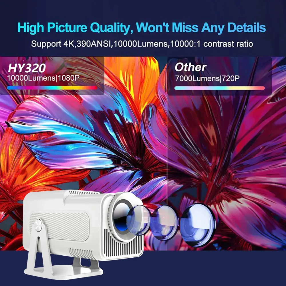 Proiettore portatile nativo 1080P 390ANSI 4K Supporta Android 11 180 °   Girevole Dual Wifi6 Wireless 5.0 per ufficio e uso domestico