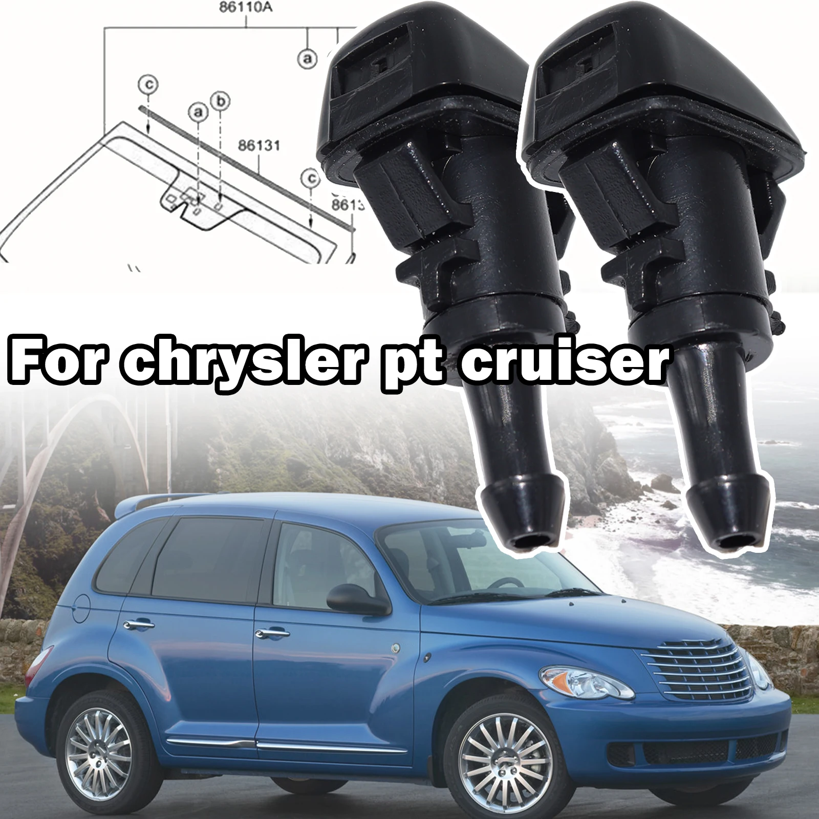 

2x For Chrysler Town & Country 300 PT Cruiser Sebring Front Windshield Windscreen Wiper Washer Spray Nozzle Jet Kit 2008 - 2013