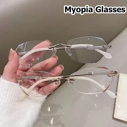 Irregular Women's Myopia Glasses Diamond Cutting Eyeglasses Rimless Minus Glasses Blue Light Blocking Eyewear Diopter 0 To -6.0