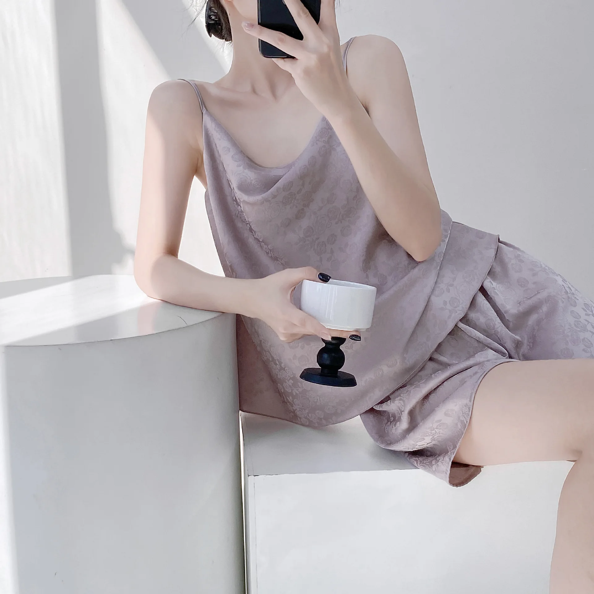 

Ice Silk Pajamas Women's Summer Pajamas Suspenders Shorts Loungewear Set Sexy Pajamas Women's Silk