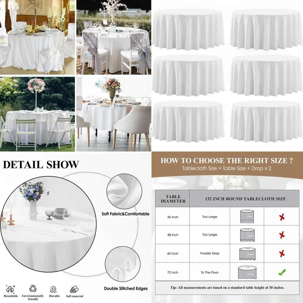 

Набор из 6 шт. 132 белых моющихся полиэстеровых скатерти для столовой, банкетов и свадеб