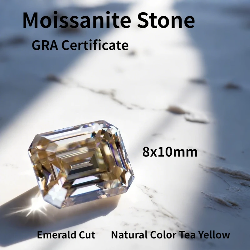 

Natural Color Tea Yellow Moissanite Stone Emerald Cut Gemstone Lab Grown Diamond For Charms Jewelry Making With GRA Certificate