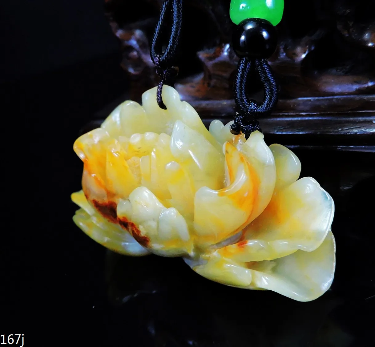 

Jade Jewelry Natural Jade Pendant Necklace Hand-Carved peony flower Jadeite Necklace Pendant Gift No Treatment 167j