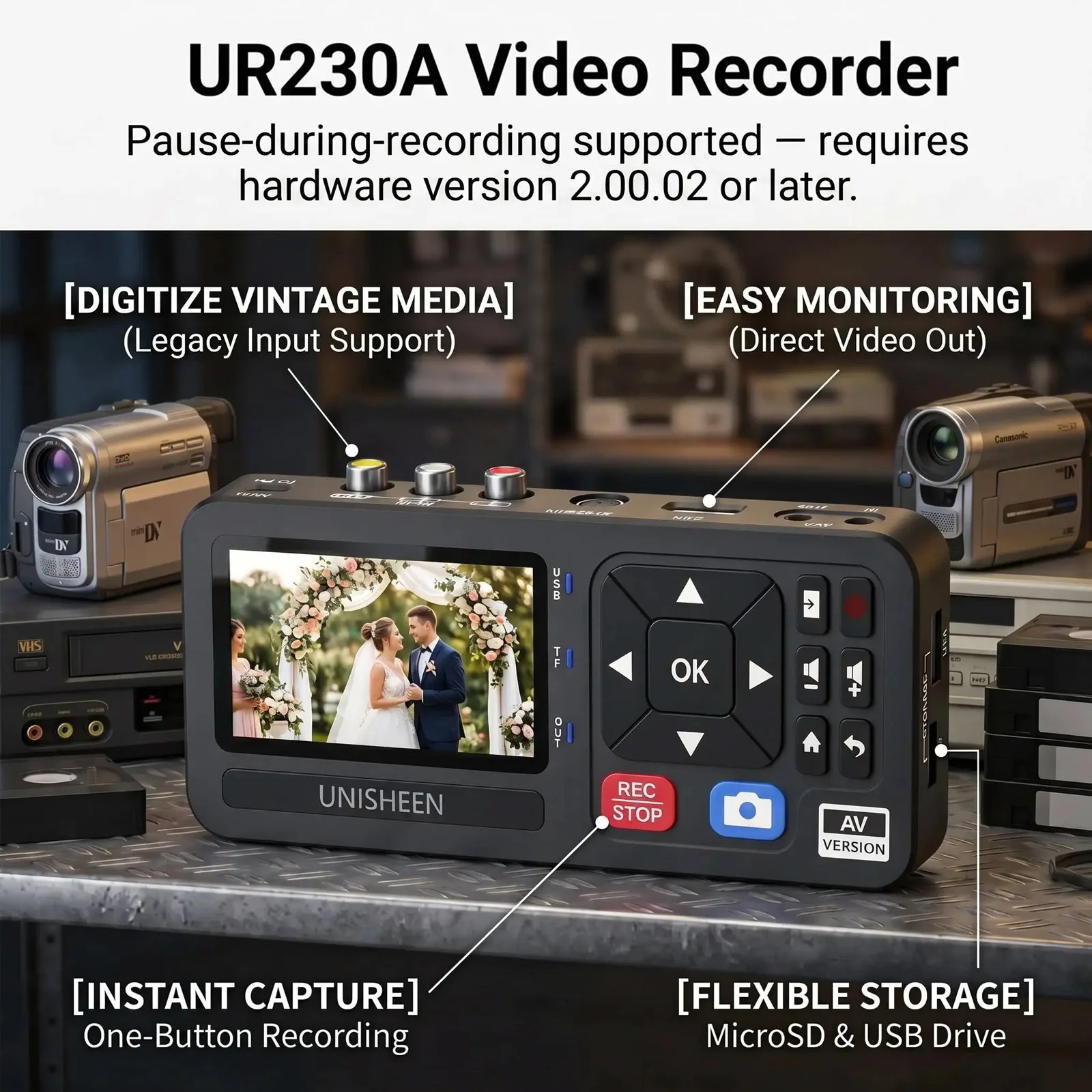 UR230A Analog CVBS RCA SVideo Camera USB Tape VHS Capture Box MP3 Video Recorder VCR to Digital Converter