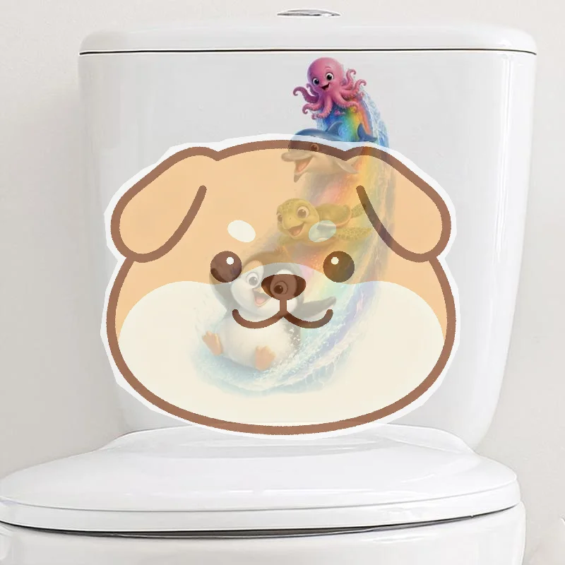 1PCS Cute Ocean Animal Toilet Lid Sticker Waterproof Easy Peel Removable Decal for DIY Bathroom Decoration