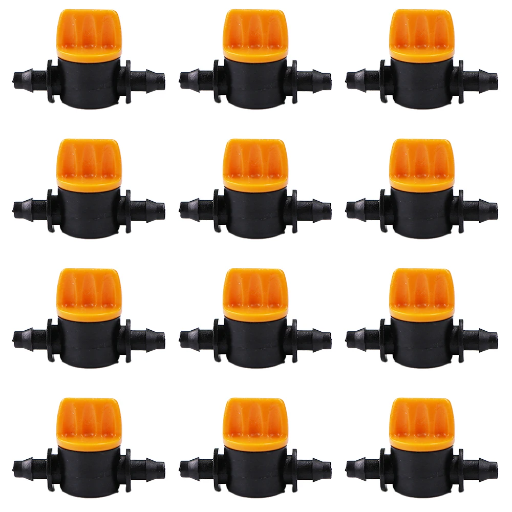 10PCS 1/4'' Barbed Mini Valve Plastic Shut Off Coupling Valve Garden Water Hose Connector for 4/7mm Greenhouse Irrigation Pipe