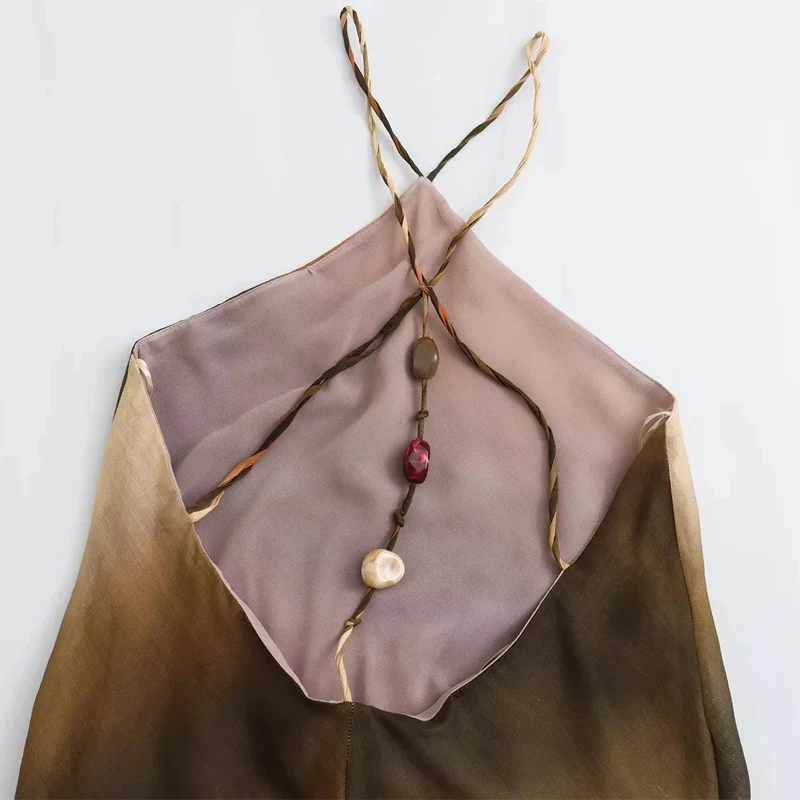 เดรสผูกคอ HXAO ลายมัดย้อม สไตล์วินเทจ สำหรับผู้หญิง เดรสเปิดไหล่ยาวปานกลาง ชุดเดรสยาวเปิดหลังสำหรับฤดูร้อน ชุดเดรสไปเที่ยวทะเล