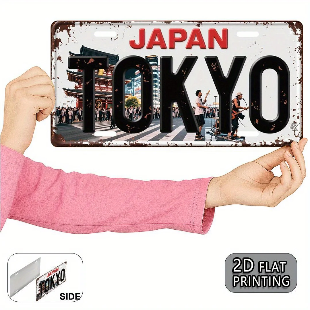 Tokyo Japan Vintage License Plate Style Aluminum Metal Sign Retro Japanese Street Scene & Temple Travel Souvenir Wall Art Decor