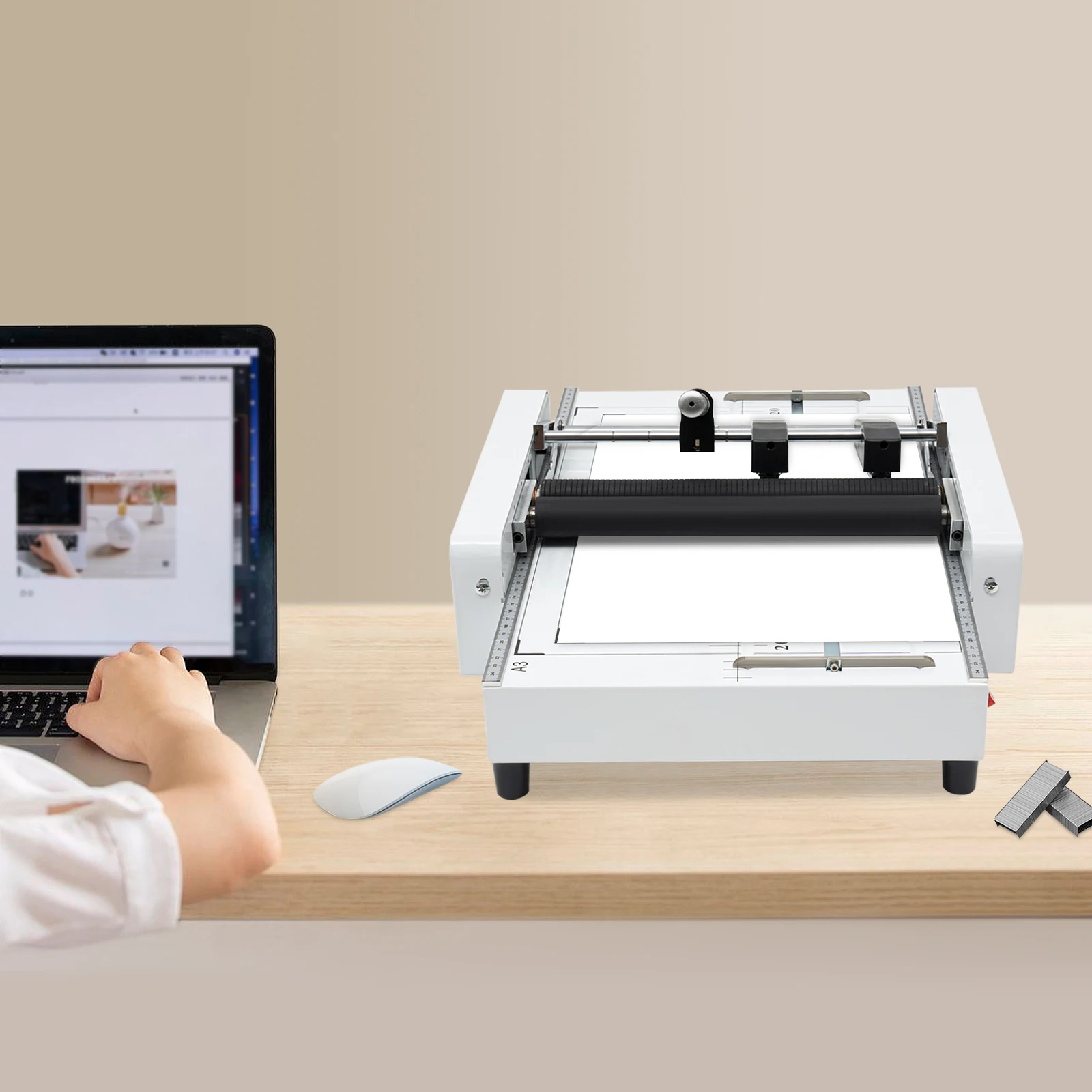 High-Efficiency Paper Folder and Binder, 2-in-1 Design, Rust-Resistant, Fold & Bind Up to 20 Sheets, Safe Operation with