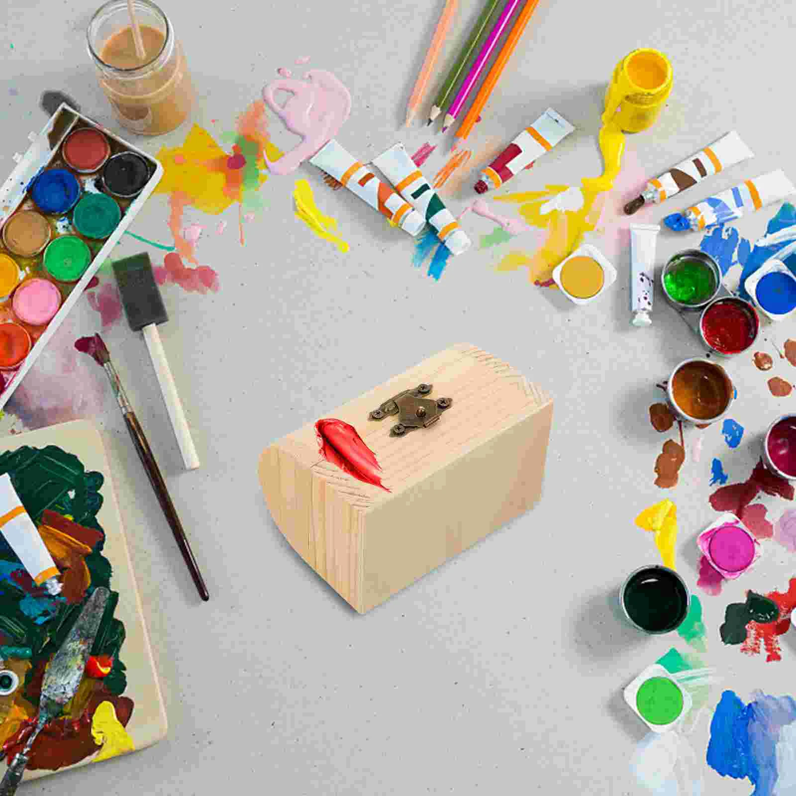 

6 Pcs Arched Unfinished Wooden Case Square Multi-function Box DIY Clay Craft Graffiti Supplies Storage Lock Case for Home Shop A