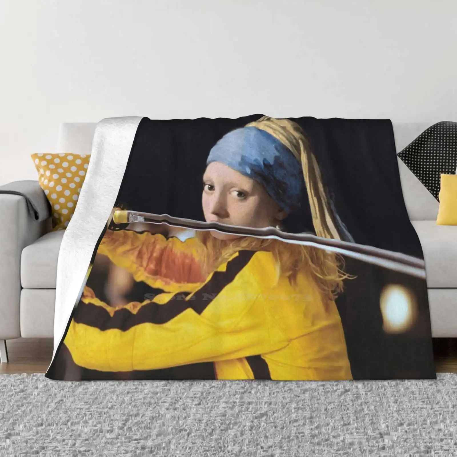 Girl With A Pearl Earring By Vermer And Beatrix Kiddo From Kill Bill Creative Design Light Thin Soft Flannel Blanket Kill Bill